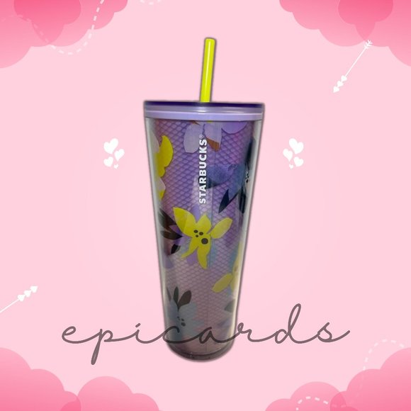Starbucks Other - Starbucks Valentine's Day Pansy Lilac Purple Floral Cold Cup Tumbler Venti 24oz